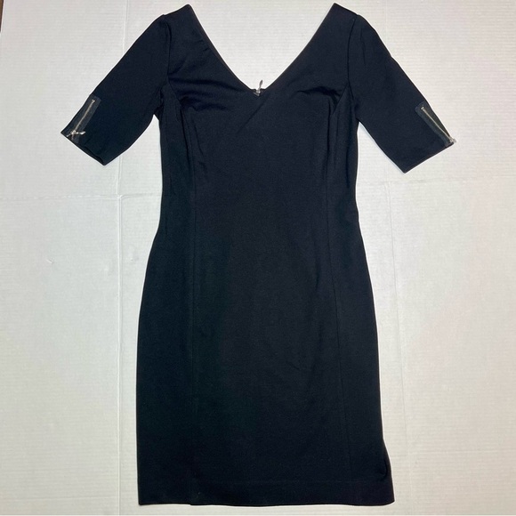 Banana Republic V-Neck Black Zipper Accent Short Sleeve Dress Size 4 - Picture 1 of 13